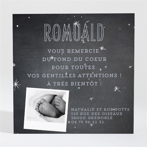 Remerciement naissance Photos sur ardoise garçon réf.N300281