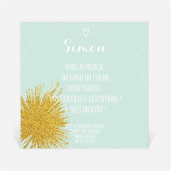 Remerciement naissance Feu d'artifice doré réf.N300284