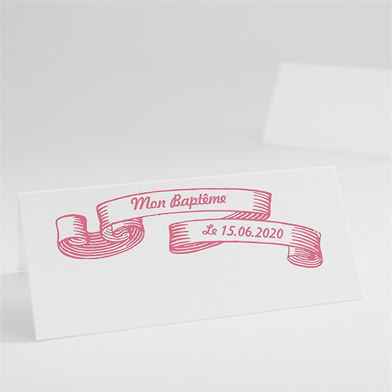 Marque-place baptême banderole de fleurs roses