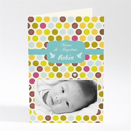 Menu baptême confettis et petis pois