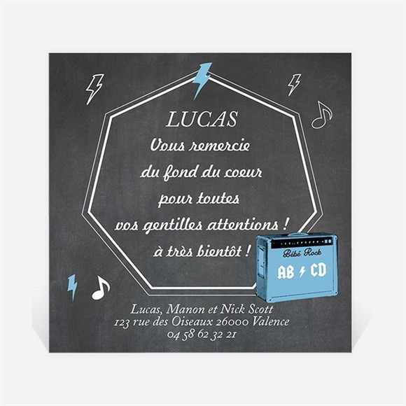 Remerciement naissance Notre Petit Rockeur réf.N300293