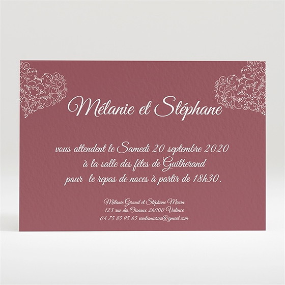 Carton d'invitation mariage coeurs champêtres