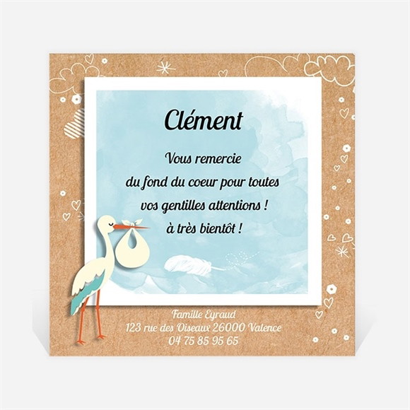 Remerciement naissance La Cigogne en kraft garçon réf.N300298