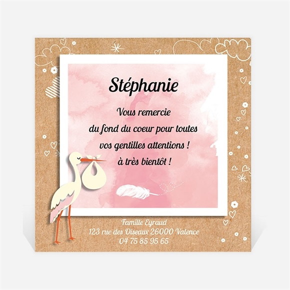 Remerciement naissance La Cigogne en kraft fille réf.N300299