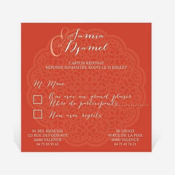 Carton réponse mariage Medaillon couleurs d'automne réf.N300306