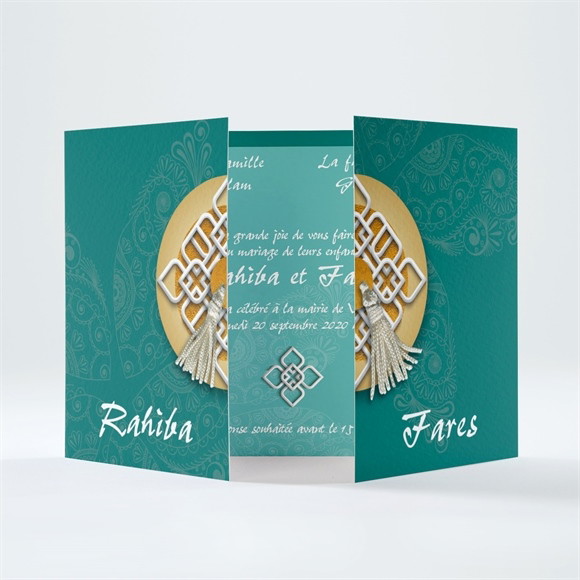 Faire-part mariage oriental vert réf.N70140
