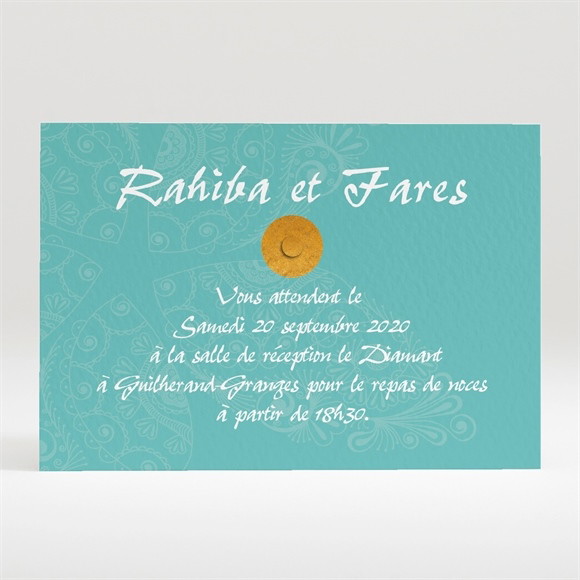 Carton d'invitation mariage oriental vert réf.N120250