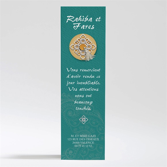Remerciement mariage oriental vert réf.N200286