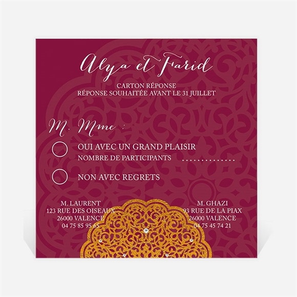 Carton réponse mariage Motifs et diamants réf.N300309
