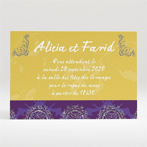 Carton d'invitation mariage medaillon jaune et violet