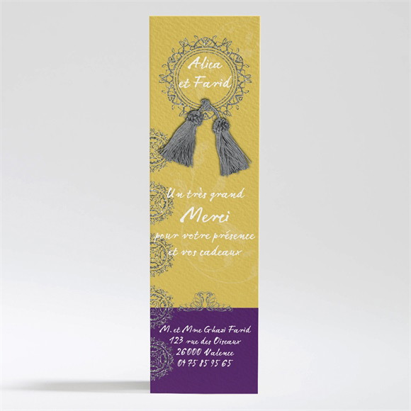 Remerciement mariage Medaillon jaune et violet réf.N200288