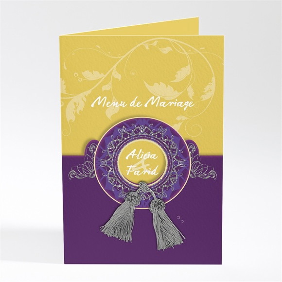 Menu mariage Medaillon jaune et violet réf.N401382