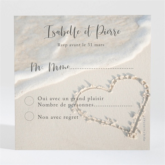 Carton réponse mariage Dans le Sable réf.N300311
