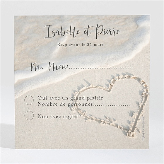 Carton réponse mariage dans le sable