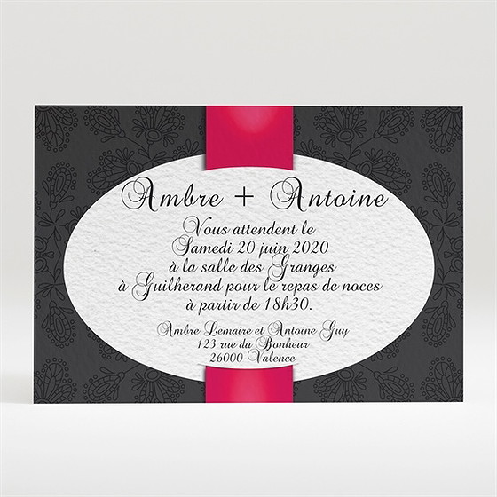 Carton d'invitation mariage vintage noir et rouge