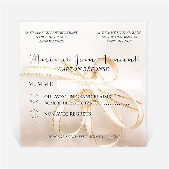 Carton réponse mariage Soie et nacré réf.N300315