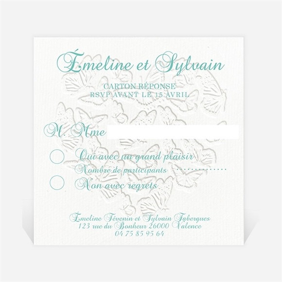 Carton réponse mariage Joli coeur avec banderole réf.N300318