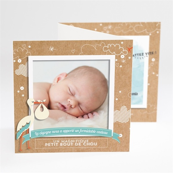 Faire-part naissance La Cigogne en kraft garçon réf.N81031