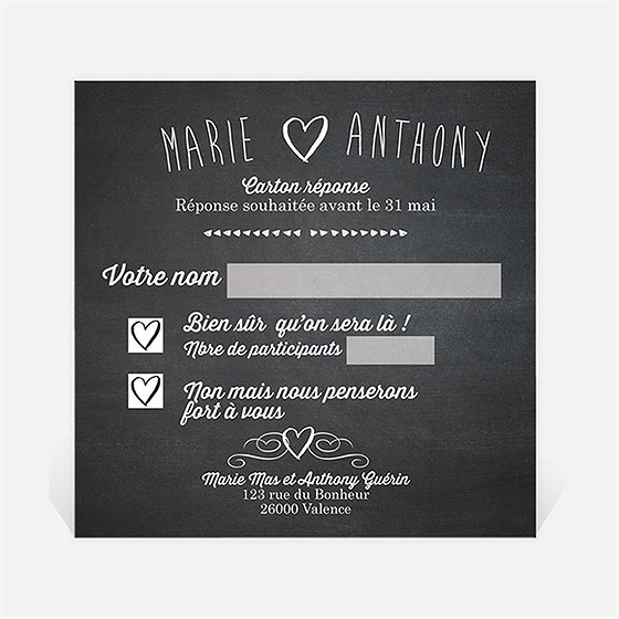 Carton réponse mariage photomaton et ardoise