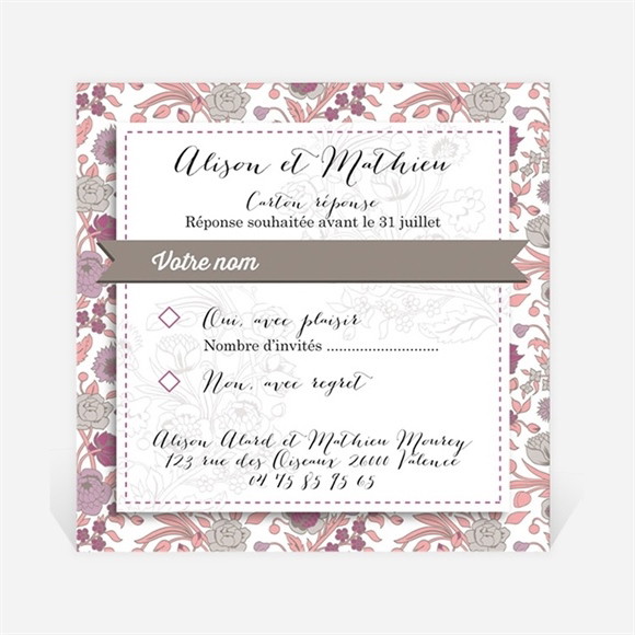Carton réponse mariage Liberty pastel vintage réf.N300323