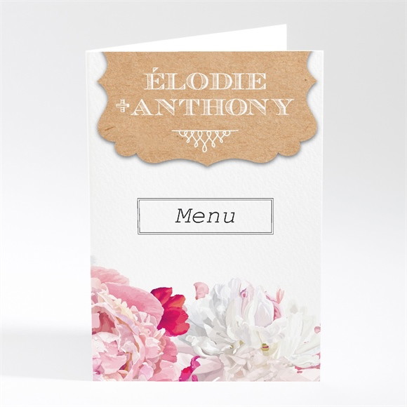 Menu mariage Jolies fleurs roses réf.N401402