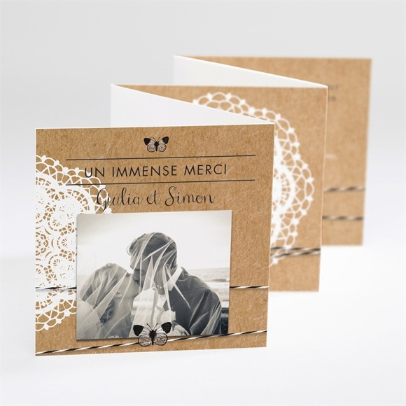 Remerciement mariage Dentelle Kraft Papillon réf.N80053