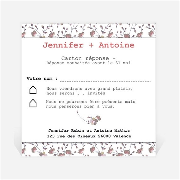 Carton réponse mariage Liberty romantique réf.N300338