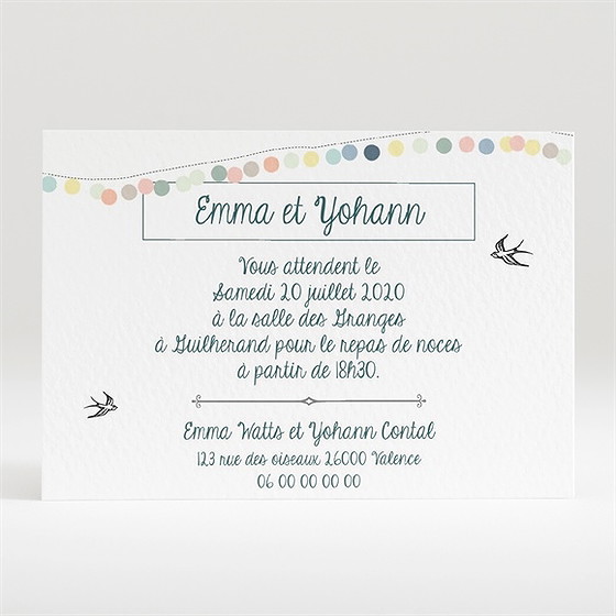 Carton d'invitation mariage guirlande de pastels