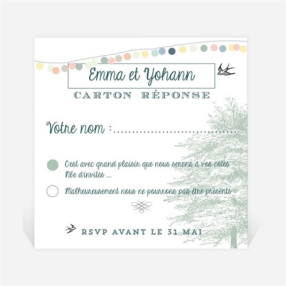 Carton réponse mariage Guirlande de pastels réf.N300346