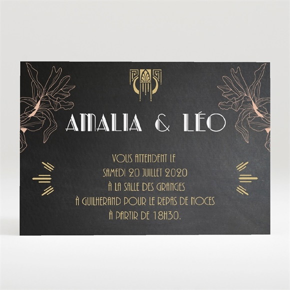 Carton d'invitation mariage Art deco ardoise réf.N120285