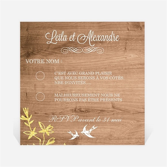 Carton réponse mariage Fond en bois réf.N300350