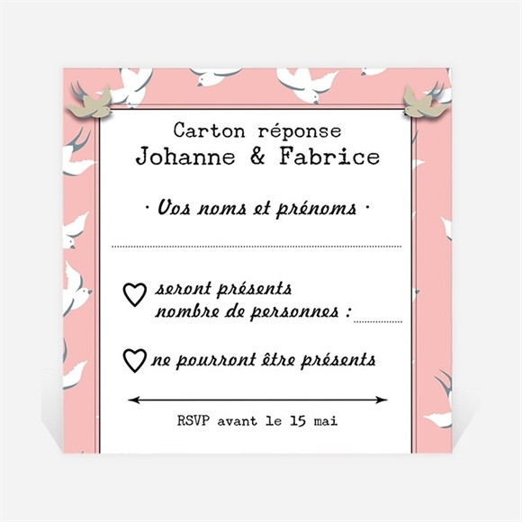 Carton réponse mariage Nos motifs hirondelles réf.N300353
