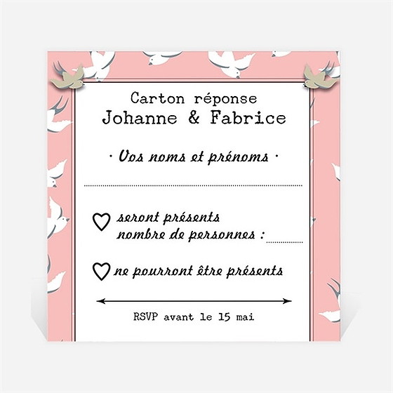 Carton réponse mariage nos motifs hirondelles