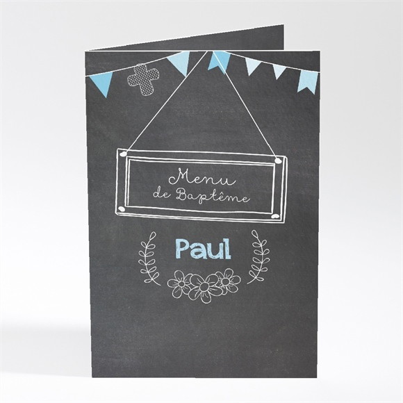 Menu baptême Fanions bleus sur ardoise réf.N401428