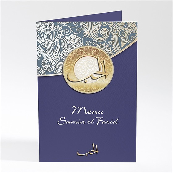 Menu mariage bleu nuit et or