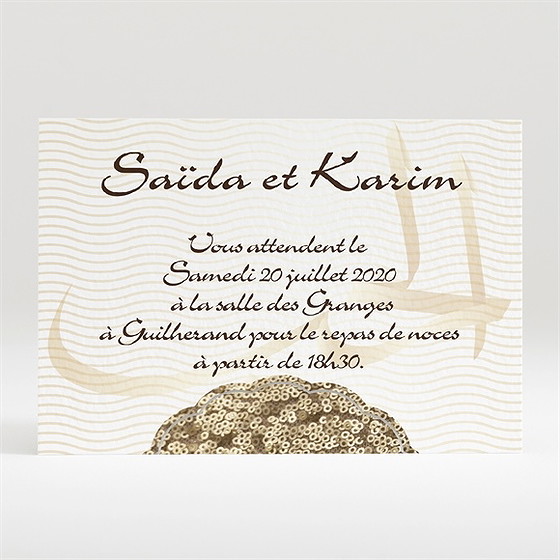 Carton d'invitation mariage soleil et or