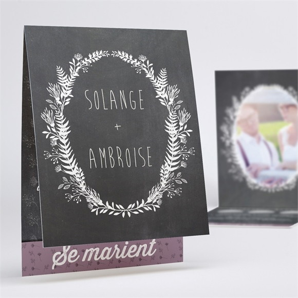 Faire-part mariage Découpe ardoise photo réf.N50147