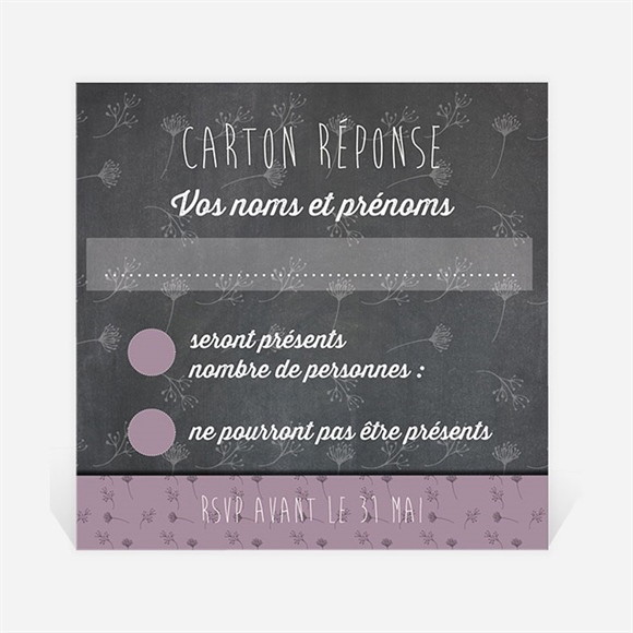 Carton réponse mariage Découpe ardoise photo réf.N300360