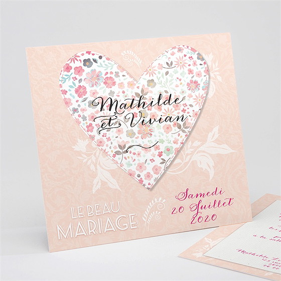 Faire-part mariage coeur en liberty