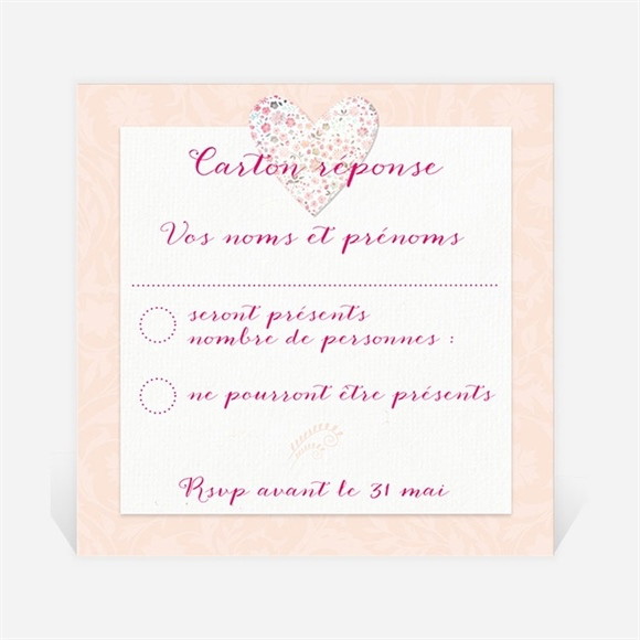 Carton réponse mariage Coeur en Liberty réf.N300361