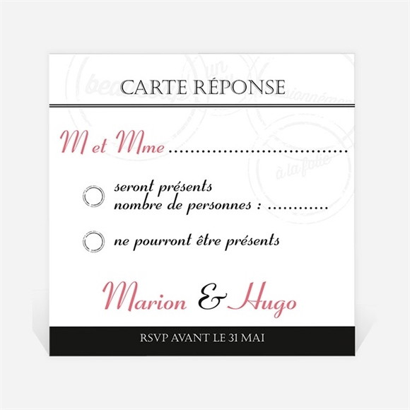 Carton réponse mariage Photomaton et tampons réf.N300365