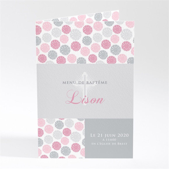 Menu baptême Fete des pois roses réf.N401445