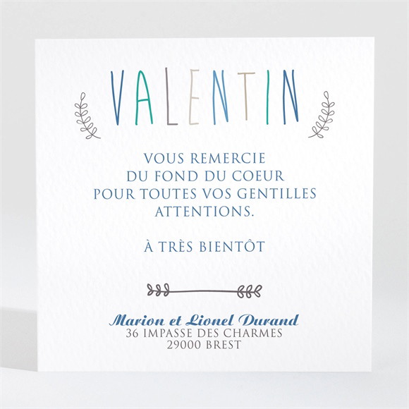 Remerciement naissance Pêle mêle frais et moderne réf.N300376