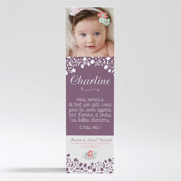 Remerciement naissance Accordéon fleurs photo réf.N200319