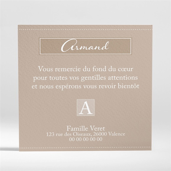 Remerciement naissance Beige classique traditionnel réf.N300382