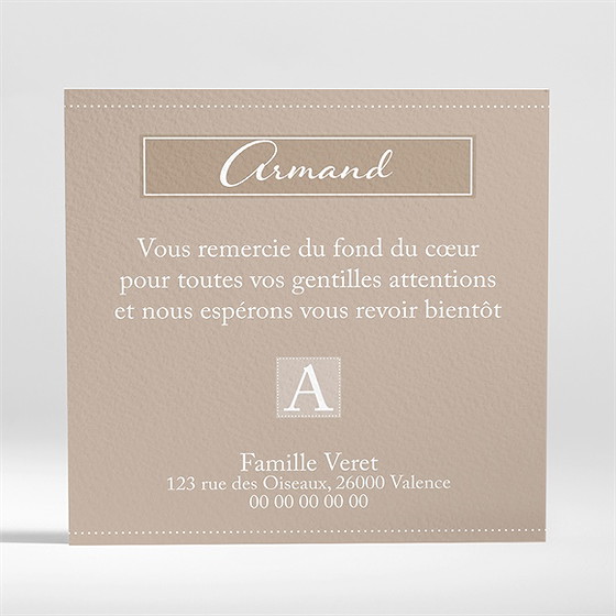 Remerciement naissance beige classique traditionnel