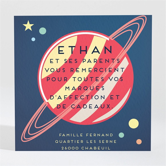 Remerciement naissance Il débarque sur Terre réf.N300392