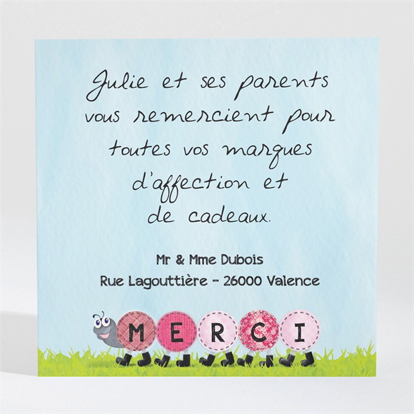 Remerciement naissance Notre chenille humour réf.N300394