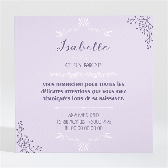 Remerciement naissance Baroque vintage réf.N300400