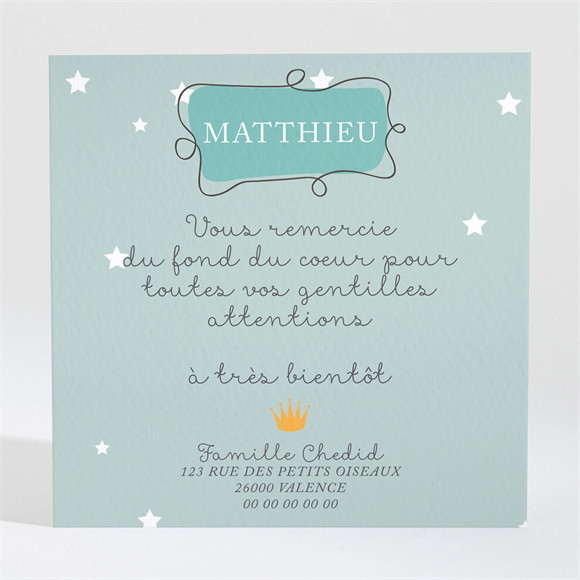 Remerciement naissance Ourson roi réf.N300401